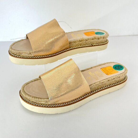 NWT Sz 8 Kanna Leather Metallic Champagne Gold Mule Slide Espadrille Sandals - Picture 1 of 10
